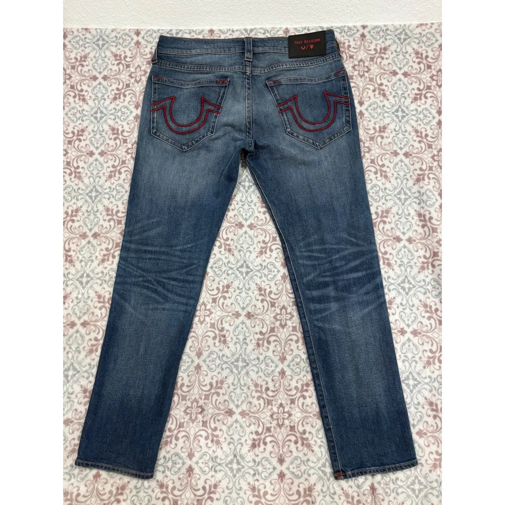 True Religion Manchester United Rocco Slim Fit Jeans Blue Red Stitch 34 102261S